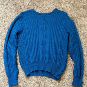 Vibrant Blue 100% Wool Cable Knit Sweater